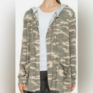 Lucky Brand Women Camo Print Jersey Hooded Cardigan